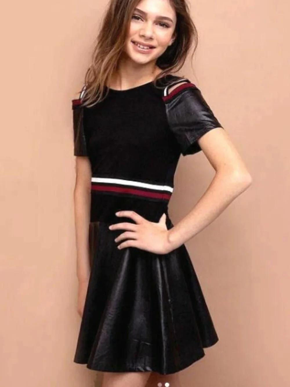 NEW School Boutique Truly Me Faux Leather Cold Shoulder Girls Dress 7 12 Last 2